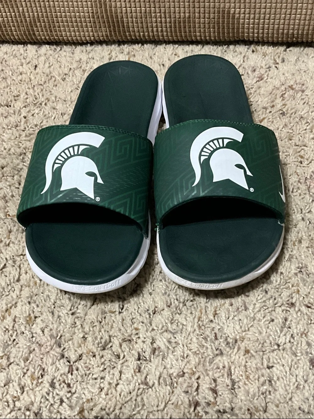 Nike mens Forest Green Slide Sandals with White Sole